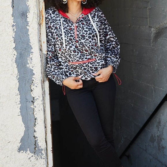 Active Hoodie Windbreaker Leopard Print Anorak NWT - Picture 4 of 6